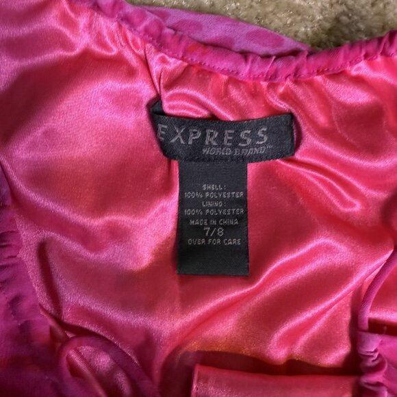 EXPRESS LAYERED Pink MINI SUMMER CHIFFON Batwing DRESS SIZE 7 / 8 Snake E428 - Picture 6 of 10